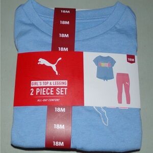 Size 18 months Puma Girls 2-Piece Set Light Blue Top with Pink Leggings